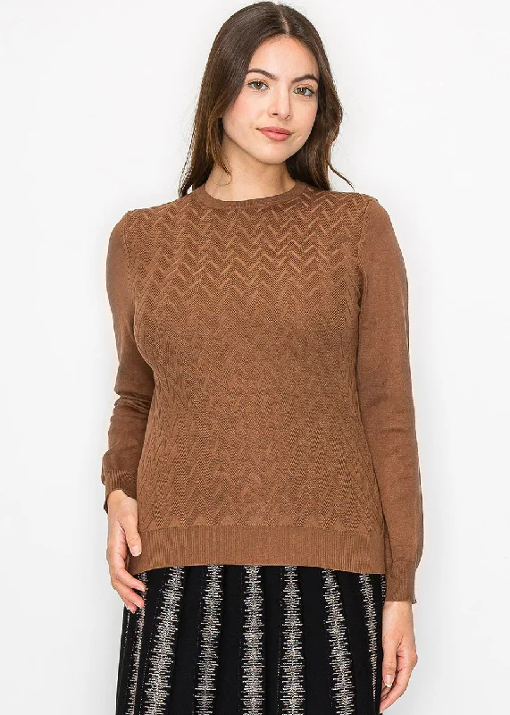 Women's Layered Outfit Camel Knit with Chevron Detail