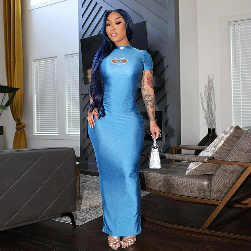 Women's Cozy Clothes C0397 Wholesale Sexy Fashion High Neck Short Sleeve cotton dresses women long maxi summer