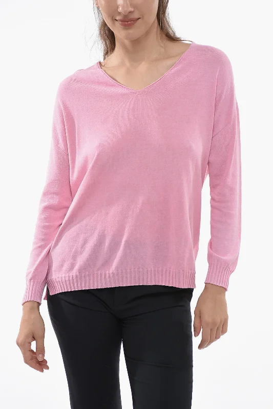 Women's Elegant Formal Outfit Arovescio Lightweight Cotton V-Neck Sweater