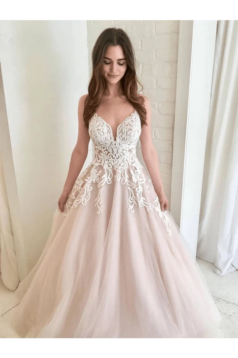 Women's Clothing Sets Prom Dresses A Line V Neck Champagne Tulle  Wedding Dress Formal Dresses