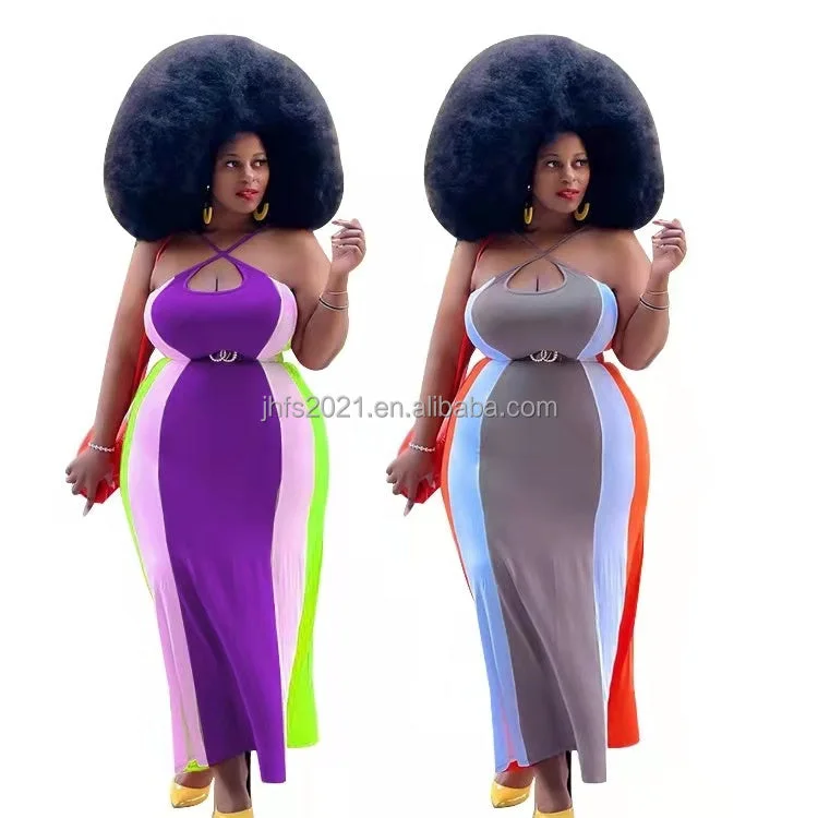 Classic Women's Apparel J&H fashion contrast color halter cross neck dress plus size sexy bodycon maxi dress summer africa clothing