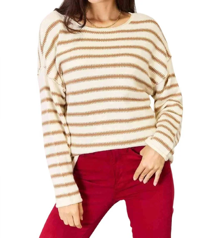 Women's Fashion Clothes Chic Striped Boat Neck Sweater