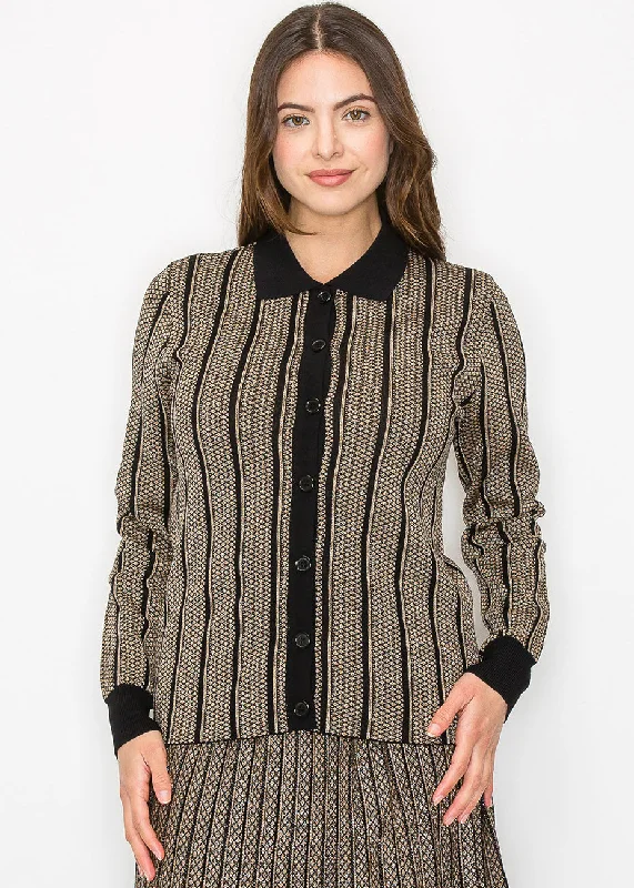 Tailored Clothing For Women Gold Stripe Button-Down Knit Top