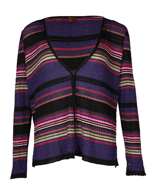 Women's Comfortable Lounge Attire Missioni Striped Cardigan in Multicolor Rayon