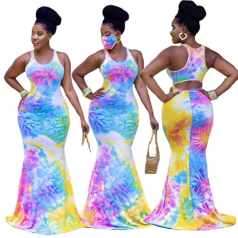 Women's Outdoor Attire maxi causal tie dye summer sun dresses