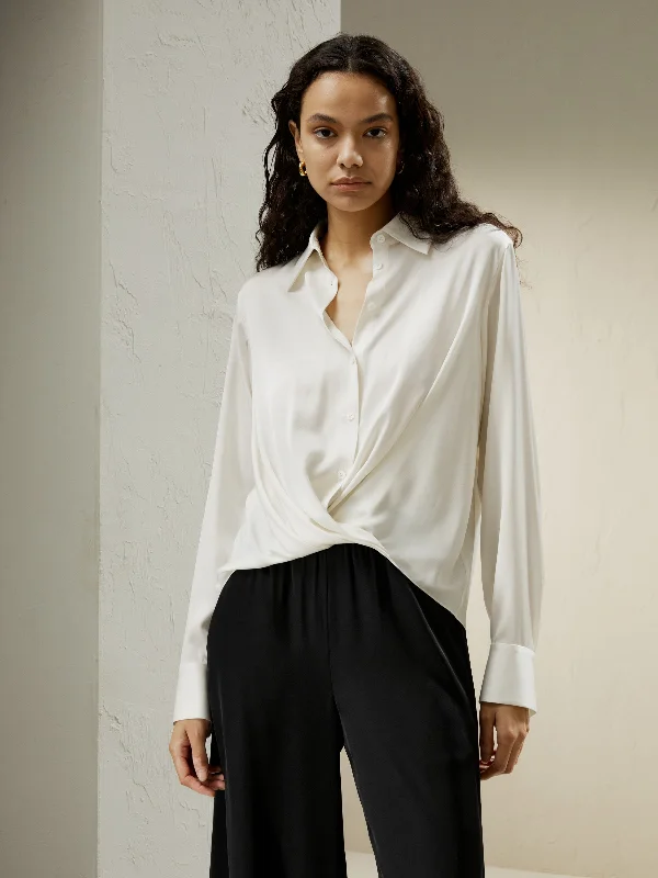 Modern Women's Apparel Hem Pleated Silk Blouse for Women