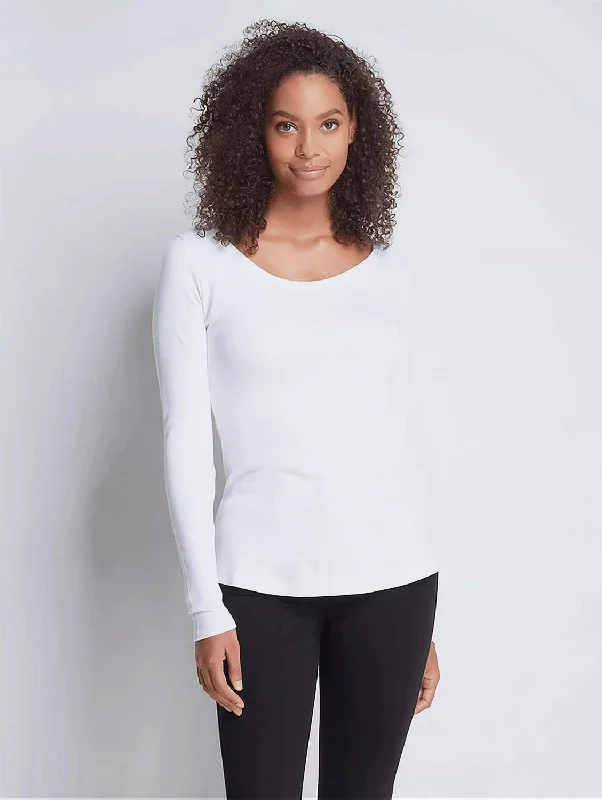 Women's Evening Clothes Scoop Neck Long Sleeve Cotton TENCEL™ Modal Blend T-shirt | Multiple Colours