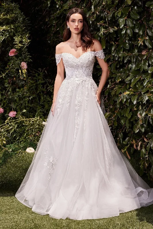 Women's Relaxed Outfit Cinderella Divine C159W A Line Long Applique Wedding Dress