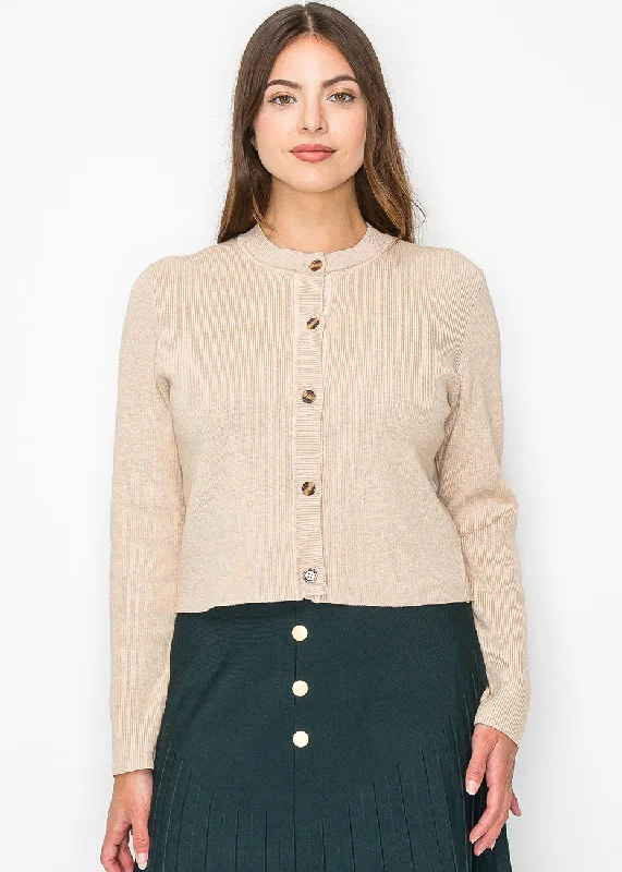 Vintage Clothing For Women Soft Oatmeal Ribbed Cardigan