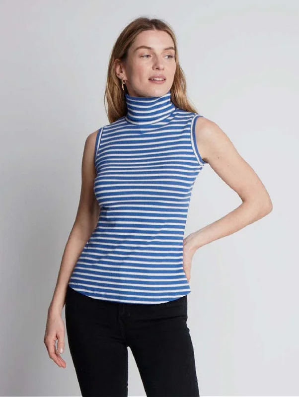 Stylish Women's Clothing Sleeveless Striped Ribbed Cotton Roll Neck | Multiple Colours