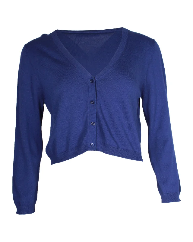 Women's Vacation Outfit Set Max Mara Weekend Cropped Cardigan in Blue Viscose