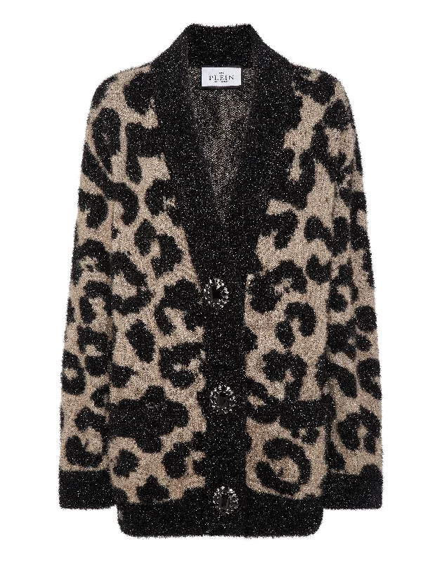 Comfortable Women's Apparel Lurex Cardigan Leopard