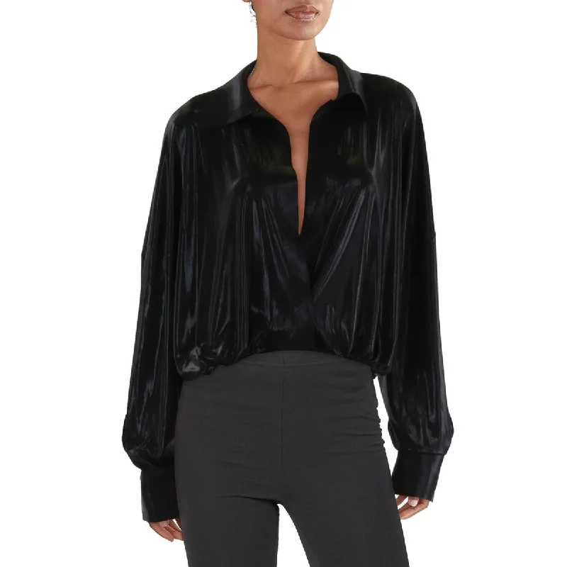 Stylish Women's Garments Womens Metallic Surplice Bodysuit