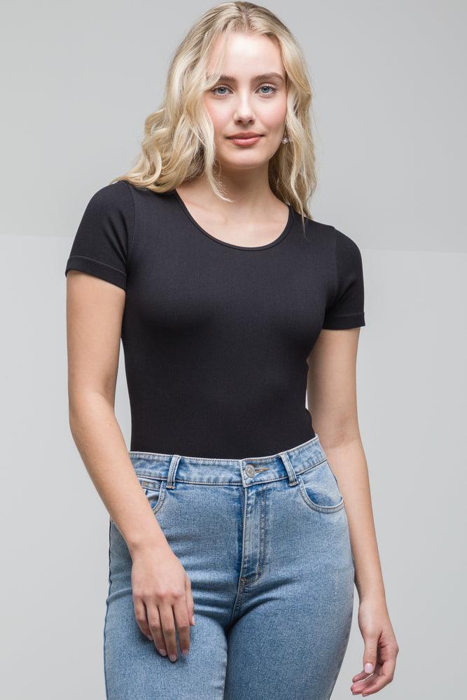 Classic Women's Apparel Rib Seamless Bodysuit Black