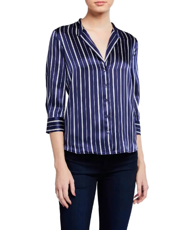 Women's Effortless Casual Outfit Aoki Blouse In Navy / Ivory Pinstripe