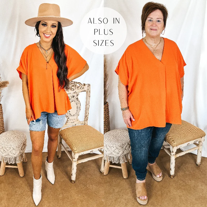 Women's Timeless Attire Last Chance Size XL & 1XL | Weekend Out V Neck Placket Short Sleeve Top in Orange