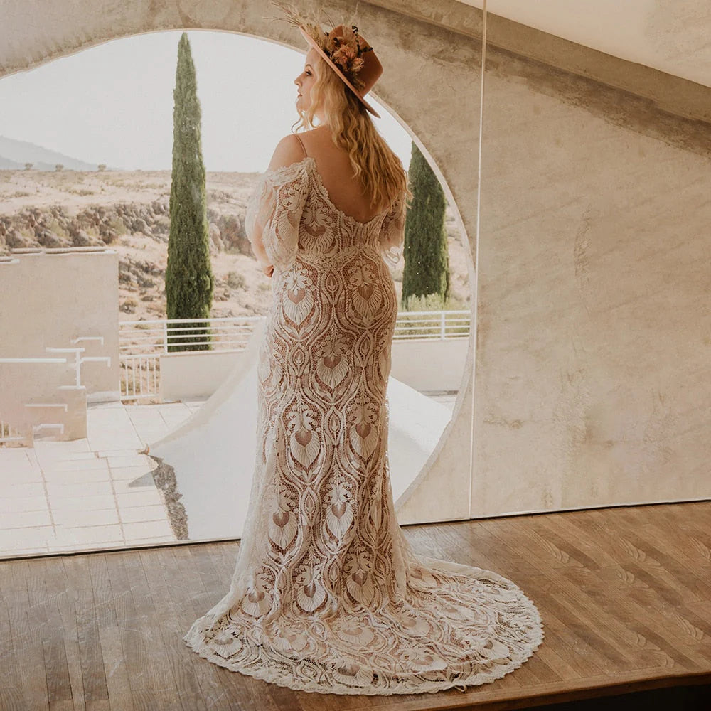 Women's Activewear Apparel Plus Sizes Sheath Sweetheart Spaghetti Strap Lace Cut Out Flutter Sleeves Backless Boho Wedding Dress