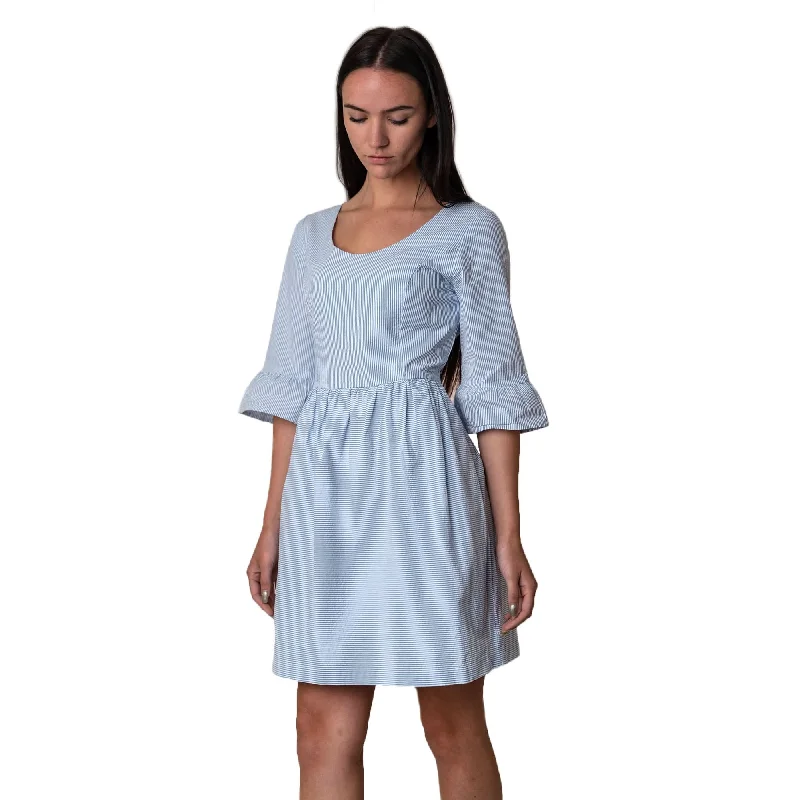 Women's Outerwear Clothing Ruffle Cuff Seersucker Dress