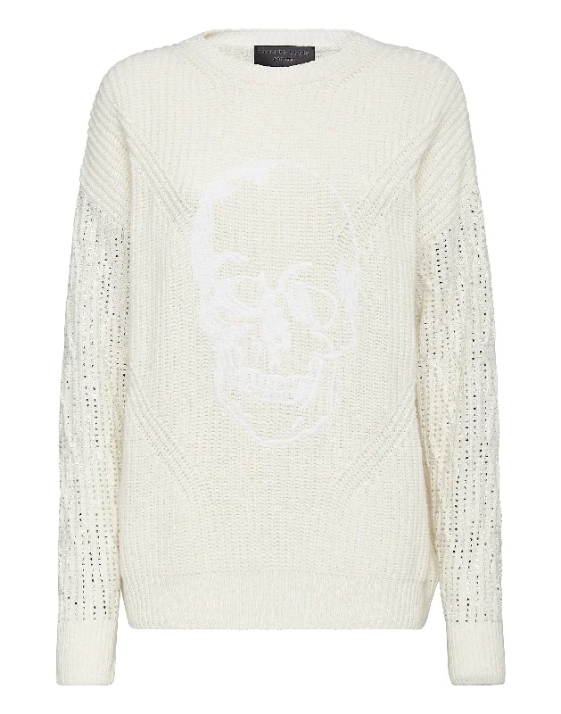 Casual Apparel For Women Cashmere 5 Pullover Round Neck LS Crystal Skull