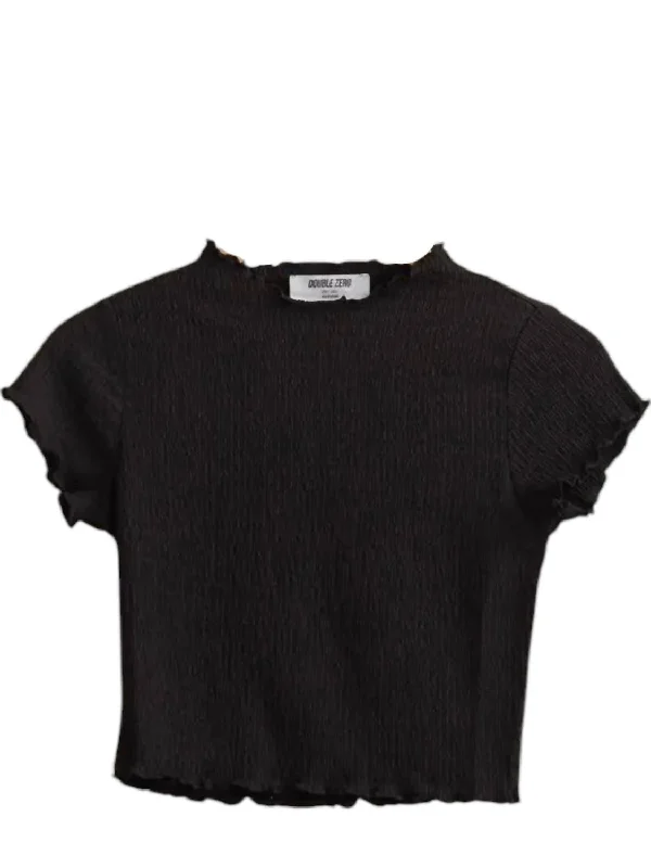 Women's Stylish Professional Apparel Textured Short Sleeve Crop Top In Black