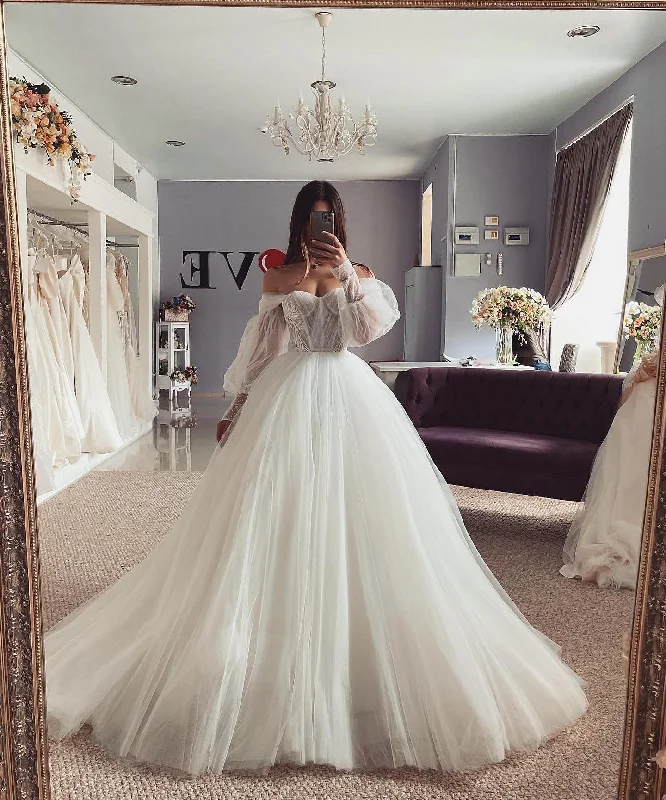 Women's Vintage-Inspired Clothing Puff Sleeve Corset Wedding Dress A Line Off The Shoulder Bride Dresses Lace Wedding Gown Vestido de novia