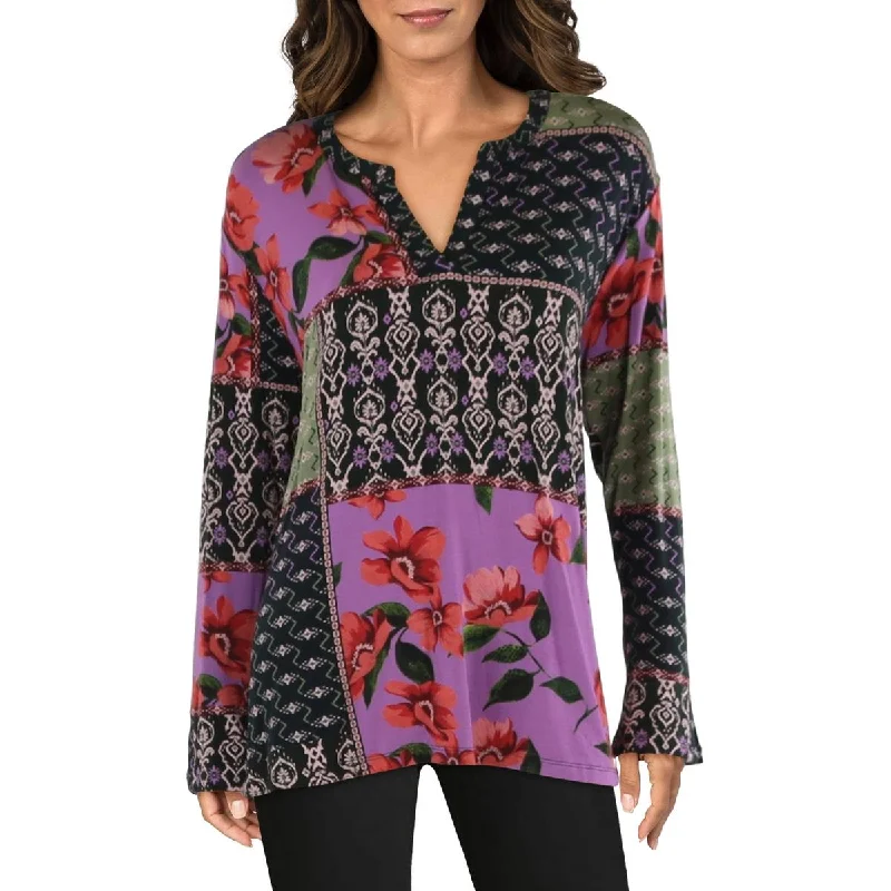 Women's Layered Outfit Plus Womens Floral Print Patchwork Blouse