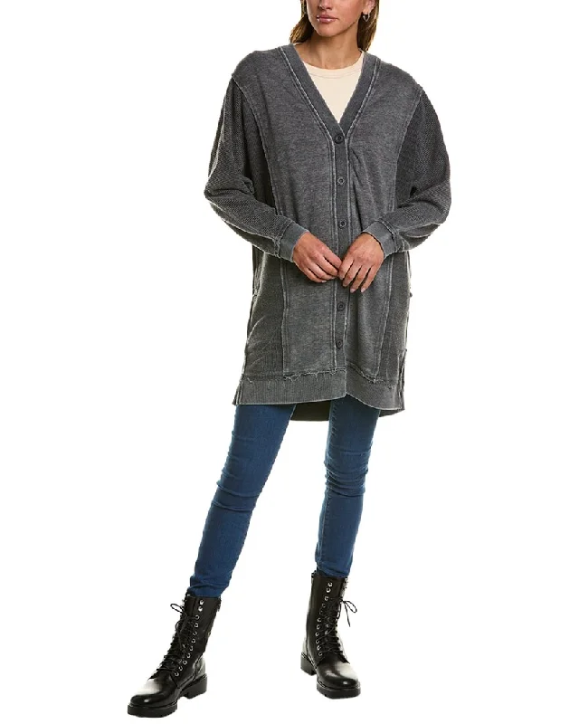 Sustainable Women's Apparel Vintage Havana Washed Corded Terry Long Cardigan