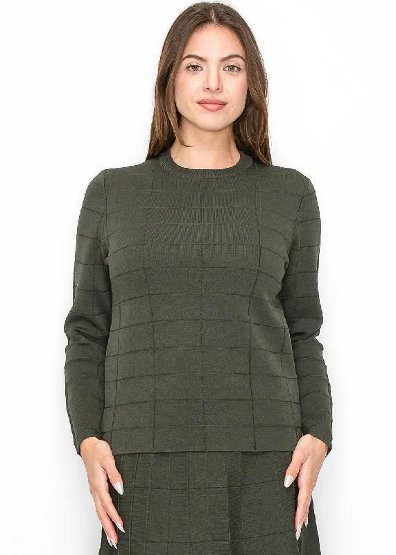 Women's Functional Outdoor Garments Olive Grid Knit Sweater