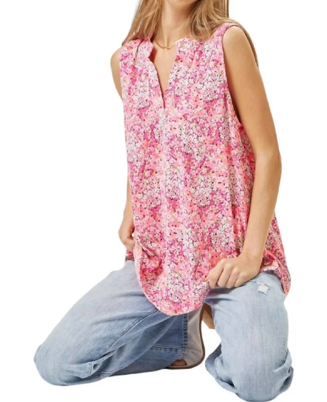 Women's Vintage Attire Floral Sleeveless Blouse In Pink