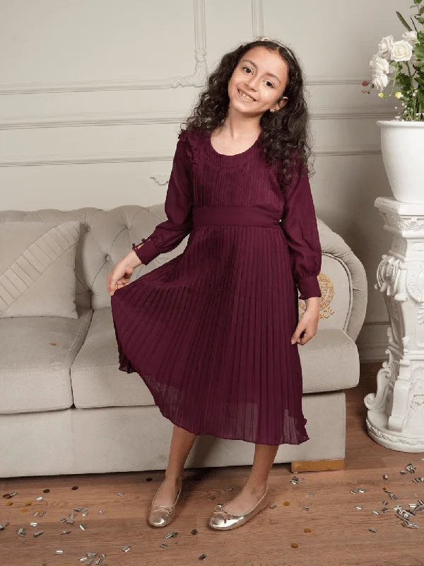 Women's Luxury Apparel Mini Pleated Bunches Dress In Plum