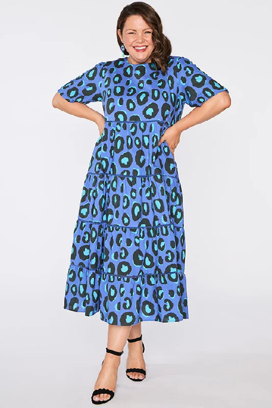 Women's High-Fashion Apparel Aurelia Electric Blue Leopard Dress