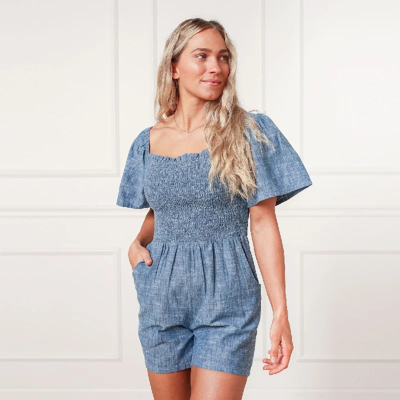 Women's Clothing For Special Occasions Smocked Organic Chambray Romper