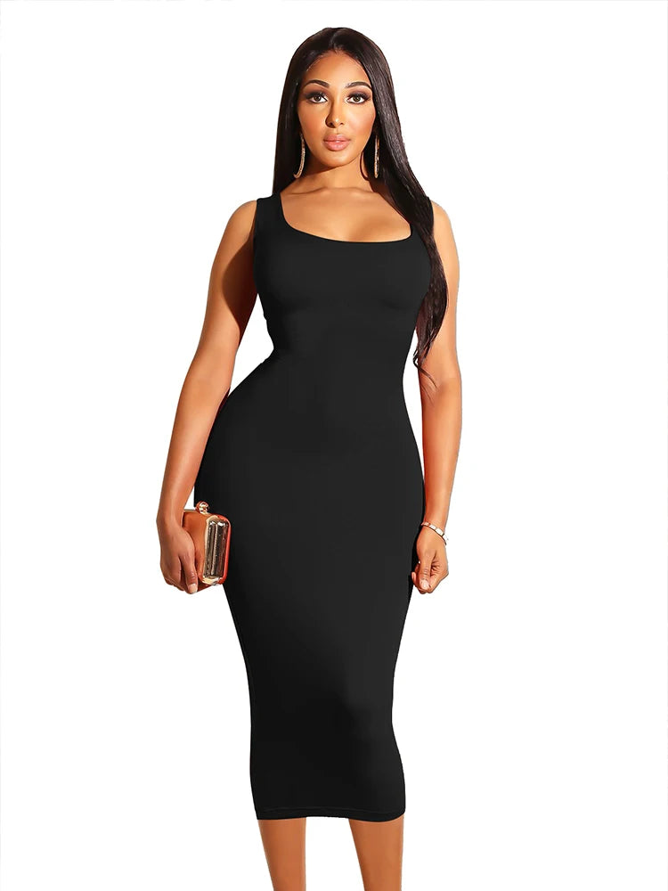 Women's Sports Apparel Summer Casual Sexy Square Neck Sleeveless Women's Midi Dresses Women's Sports Apparel Summer Casual Sexy Square Neck Sleeveless Women's Midi Dresses