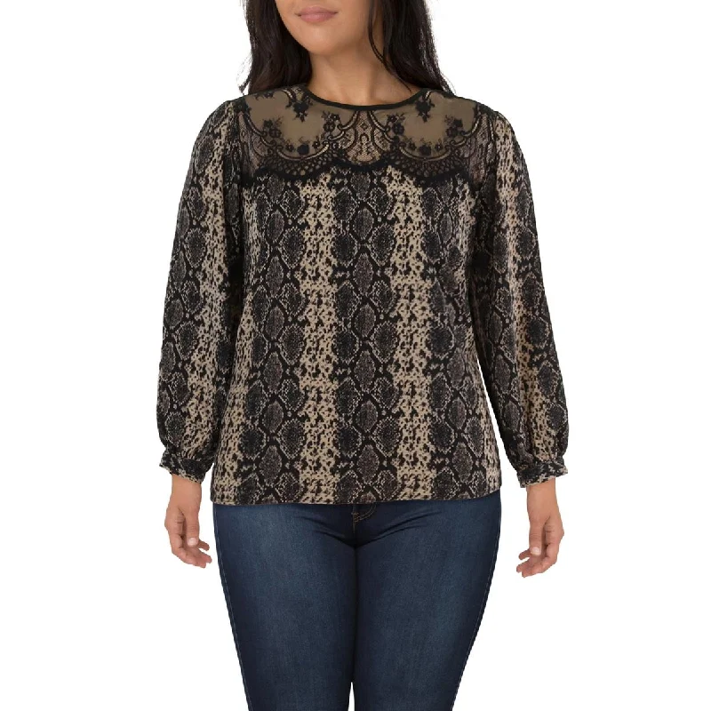 Women's Everyday Apparel Plus Womens Lace Yoke Snake Print Blouse