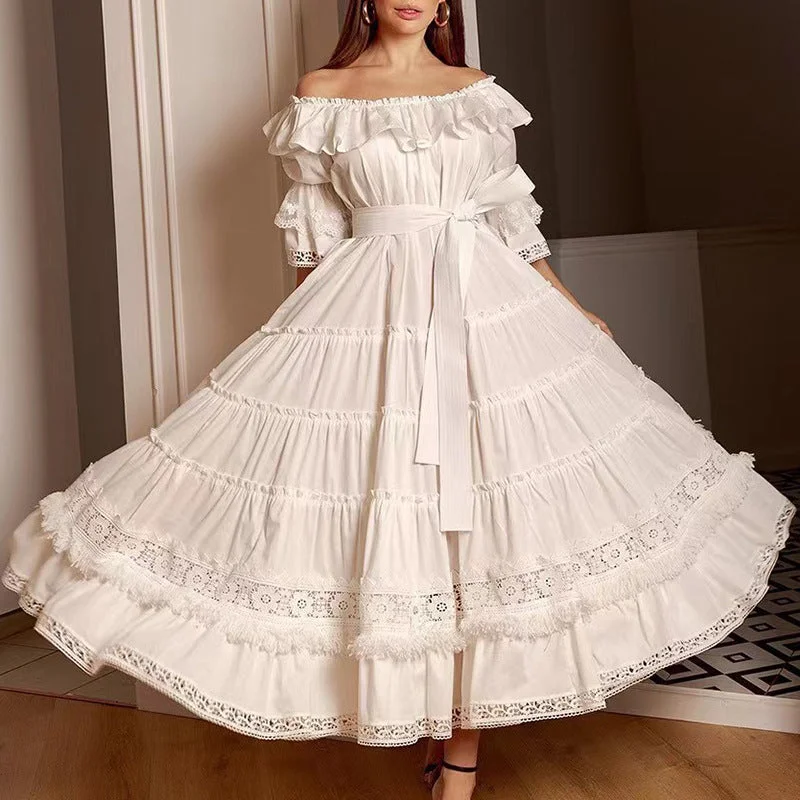 Women's Evening Clothes Vestidos Verano Temperament And Elegant Style Solid Dress 2022 Autumn New Puff Sleeves Short-sleeve Ruffled Dress