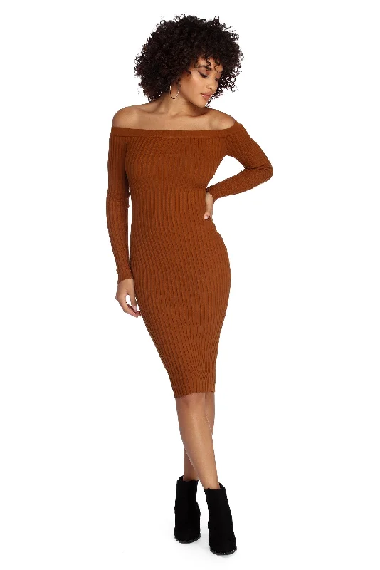 Women's Vacation Garments Spiced Up Knit Midi Dress