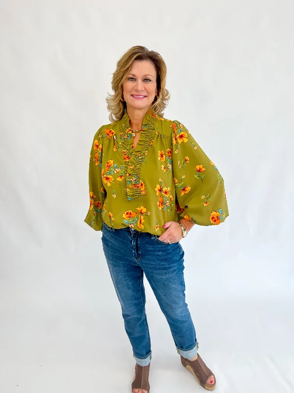 Elegant Clothing For Women Sophia Smocked Blouse-Olive