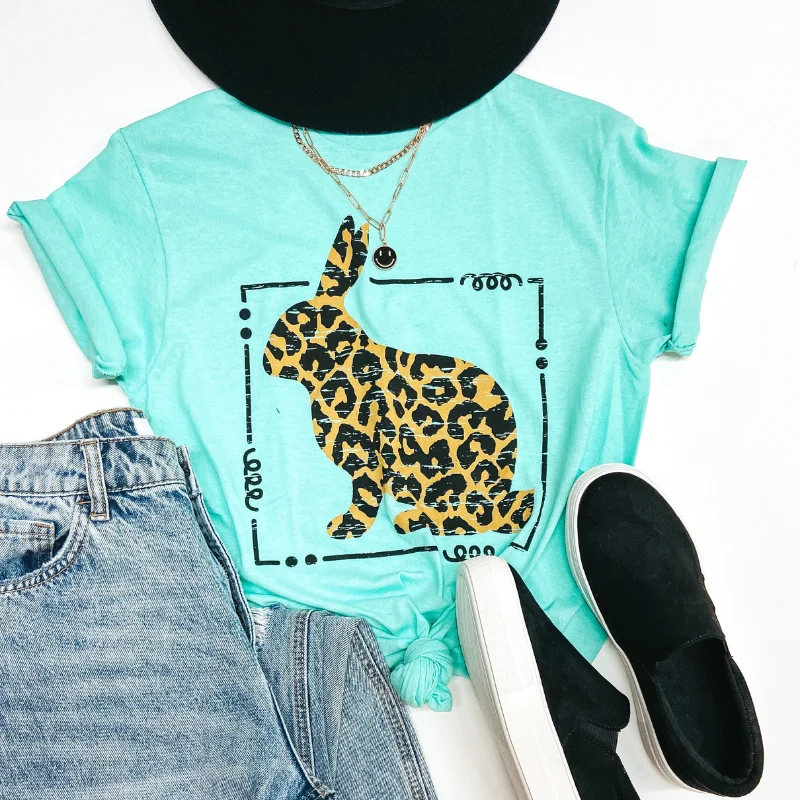 Women's Professional Outfit The Bunny Hop Leopard Print Bunny Easter Graphic Tee in Mint