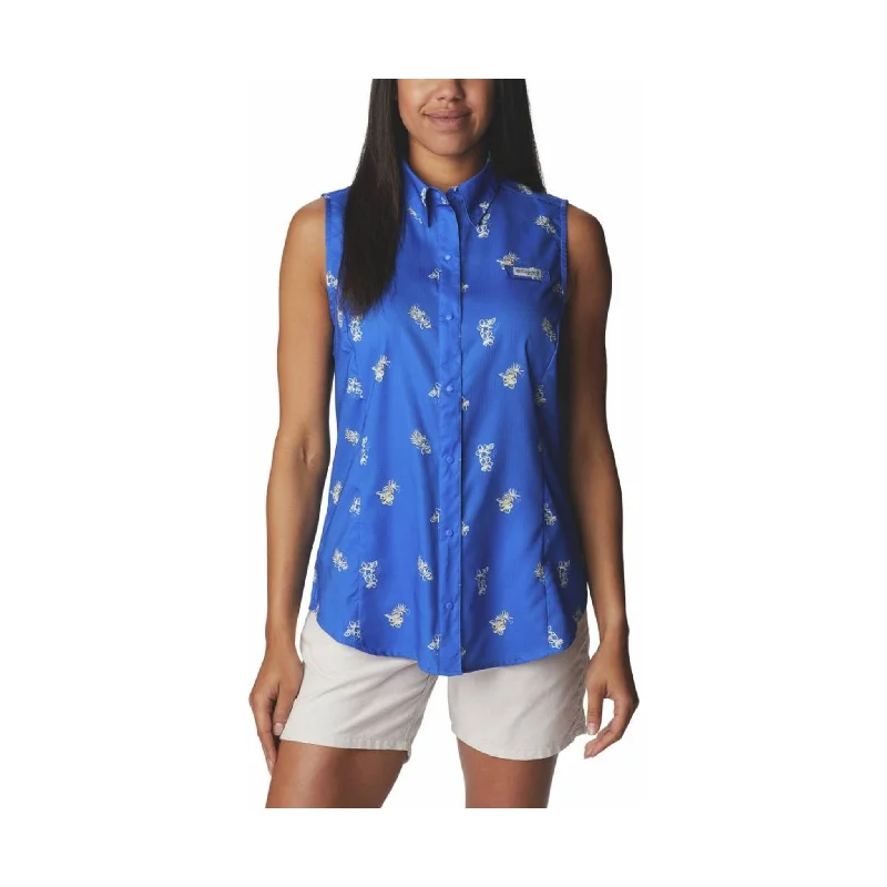 Women's High-End Clothing Columbia Women's Super Tamiami Sleeveless Shirt -  Blue Macaw Bouquet Foray - ONLINE STORE CREDIT/EXCHANGE ONLY