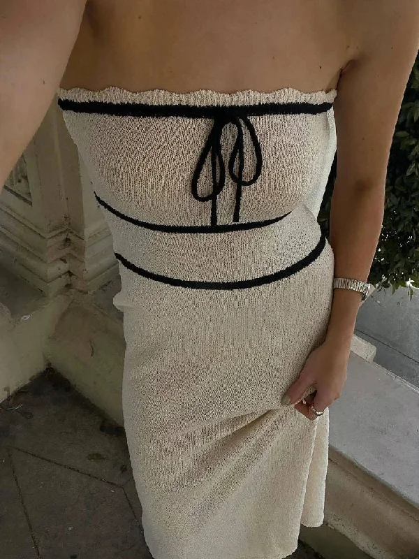 Women's High-Fashion Outfit Strapless Sleeveless Backless Slim Y2K Chic Elegant Knitted Summer Fashion Party Dresses Maxi Dress