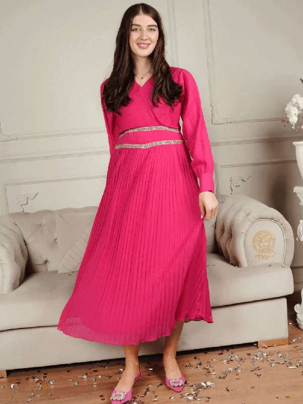 Women's Charming Outfit For Events Briller Lacey Dress In Fuschia Pink