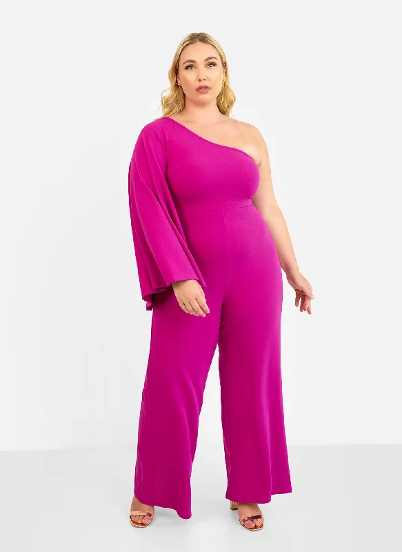 Affordable Women's Outfit Opal Extreme Single Sleeve Wide Leg Jumpsuit - Magenta