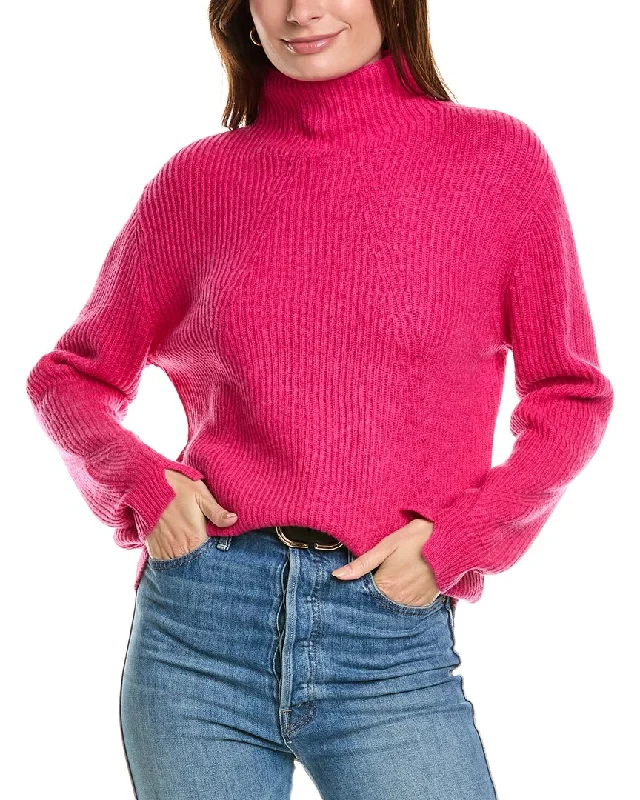 Comfortable Women's Attire Forte Cashmere Fashioned Rib Funnel Neck Wool & Cashmere-Blend Sweater