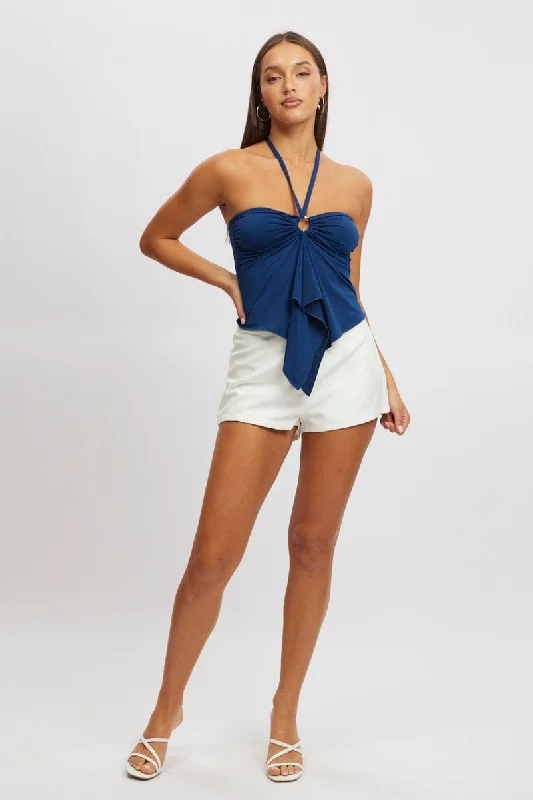 Women's Trendy Garments Blue Halter Top Sleeveless