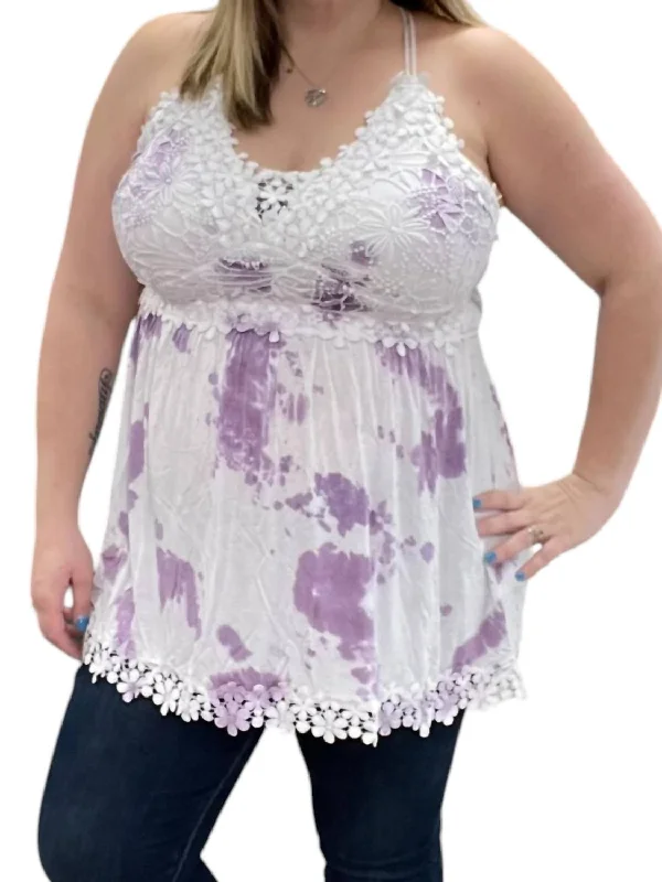 Women's Office Clothing Lace Crochet Cloud Cami Tank Top In Lavender