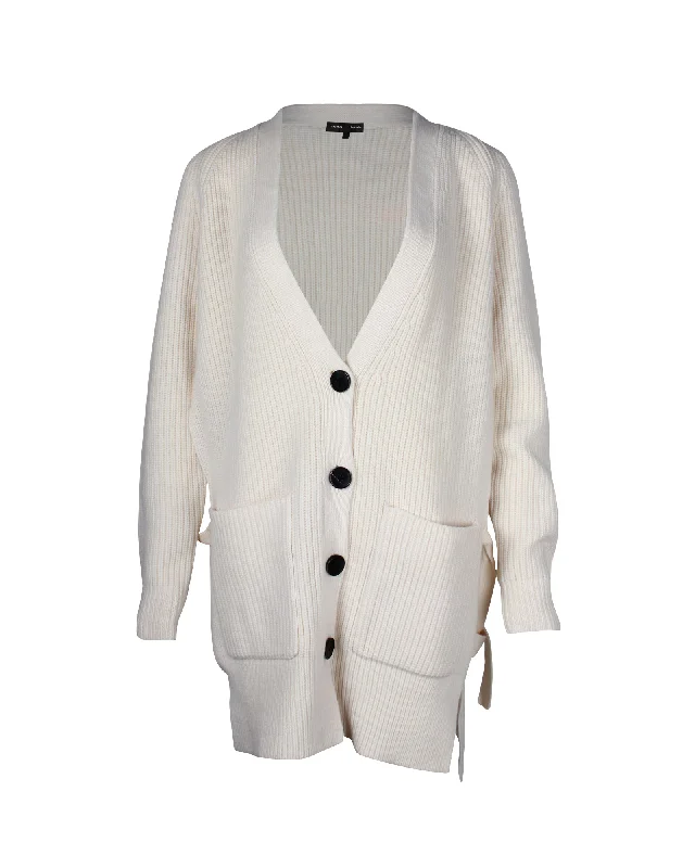 Stylish Women's Apparel Proenza Schouler V-Neck Ribbed Knit Cardigan in Cream Wool