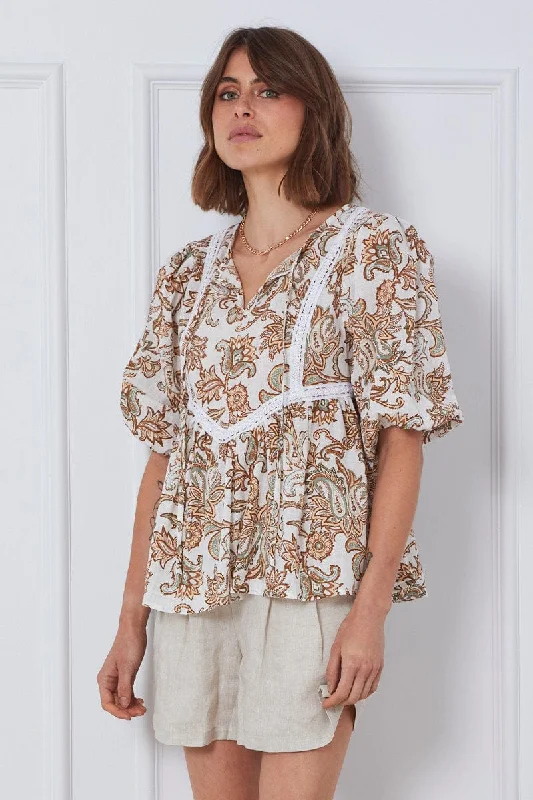 Women's Transitional Apparel Print Relaxed Top Short Sleeve Oversized Square Neck