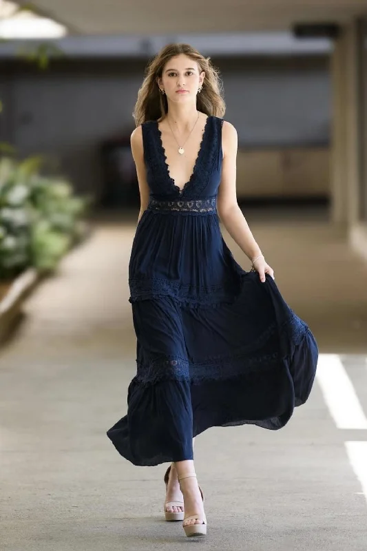 Women's Everyday Attire Navy Fawn Maxi Dress