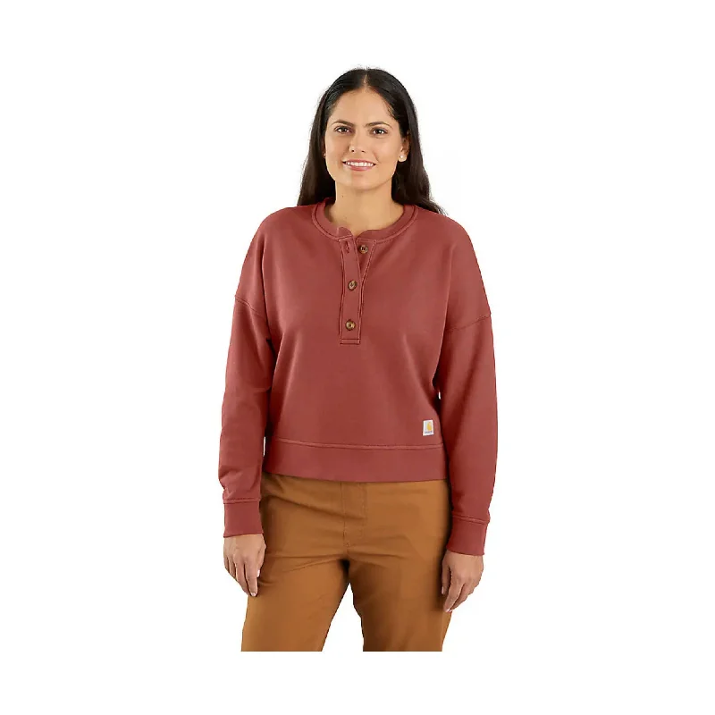 Women's Comfy Attire For Lounging Carhartt Women's Tencel Fiber Series Loose Fit French Terry Henley Sweatshirt - Apple Butter FINAL SALE
