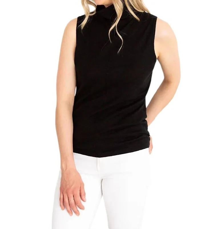 Women's Casual Outfit Sleeveless Seamed Funnel Sweater In Black